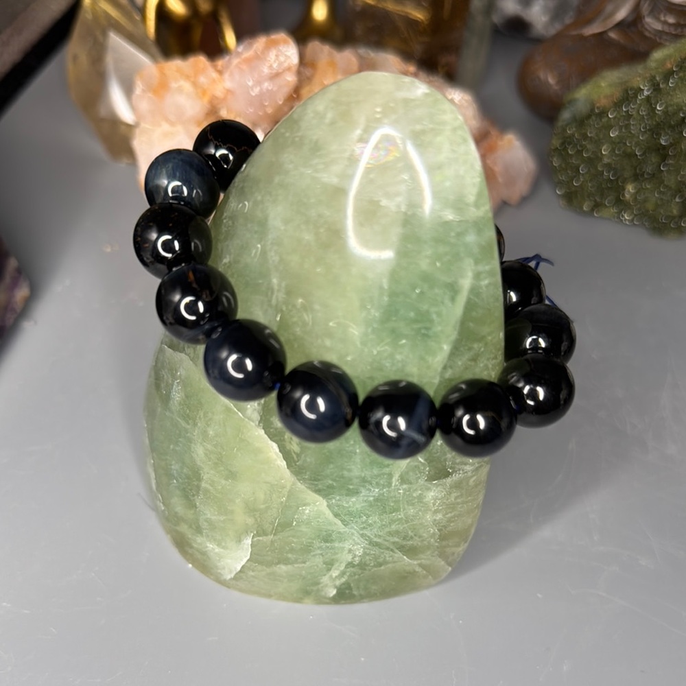 Blue Tiger Eye 14mm Men’s Beaded Bracelet - Picture 6 of 7